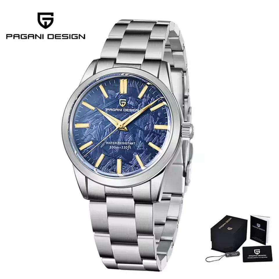 PAGANI DESIGN 40MM esfera de meteorito relojes de cuarzo para hombres zafiro de negocios de lujo 316L acero inoxidable 100M reloj impermeable para hombres