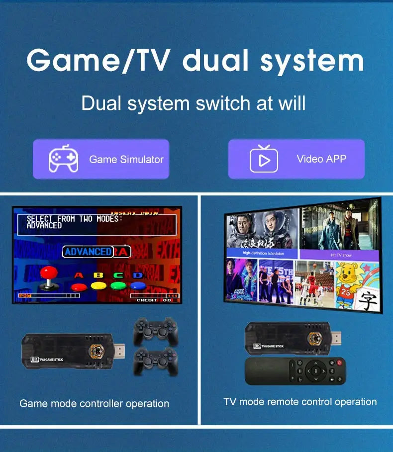 8K HD TV Stick with Wireless Retro Game Console