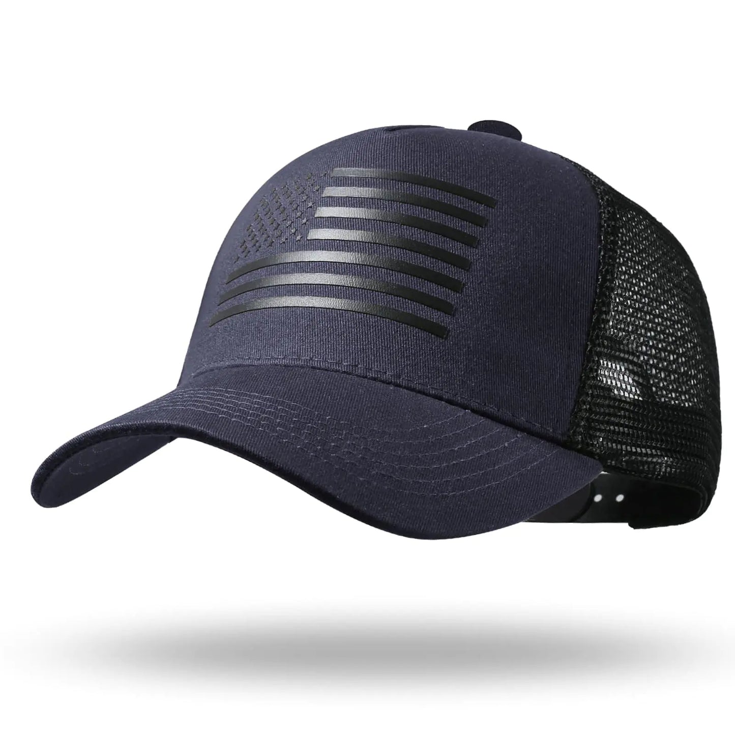 Gorra Trucker Tamaño XXL con Bandera Americana y Malla Transpirable, Gorra de Béisbol Ajustable Snapback para Hombres con Cabeza Grande, Color Marino/Negro