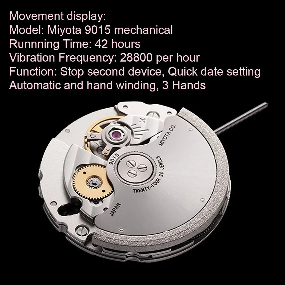 Reloj Automático de Lujo para-Hombre – Acero Inoxidable con Detalles Moissanite y Cristal Zafiro