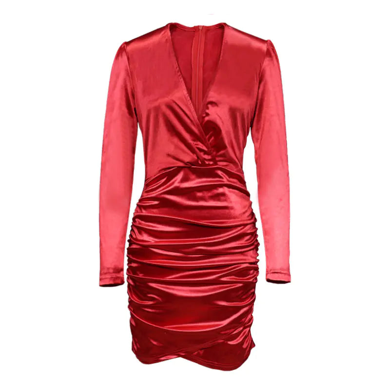 V-Neck Long Sleeve Short Dress for Women's Fashion