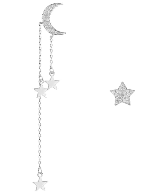 Aretes Asimétricos de Estrella y Luna en Plata S925