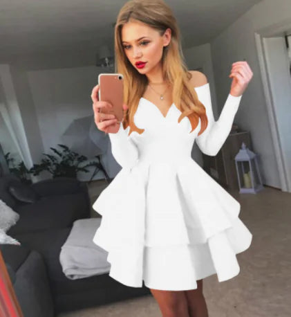 Vestido Elegante con Cuello en V Profundo y Manga Larga