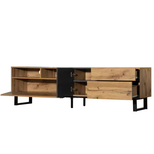 Modern TV Stand For 80'' TV With Double Storage Space, Media Console Table, Entertainment Center With Drop Down Door For Living Room