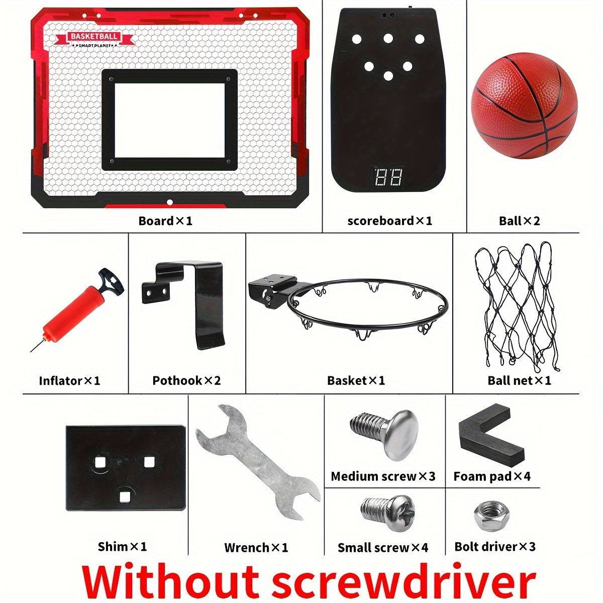 2 Ball Kids' Indoor Basketball Stand Set with Electronic Scoreboard - Sea and Beach Accessories, Ideal for Halloween, Christmas Gift