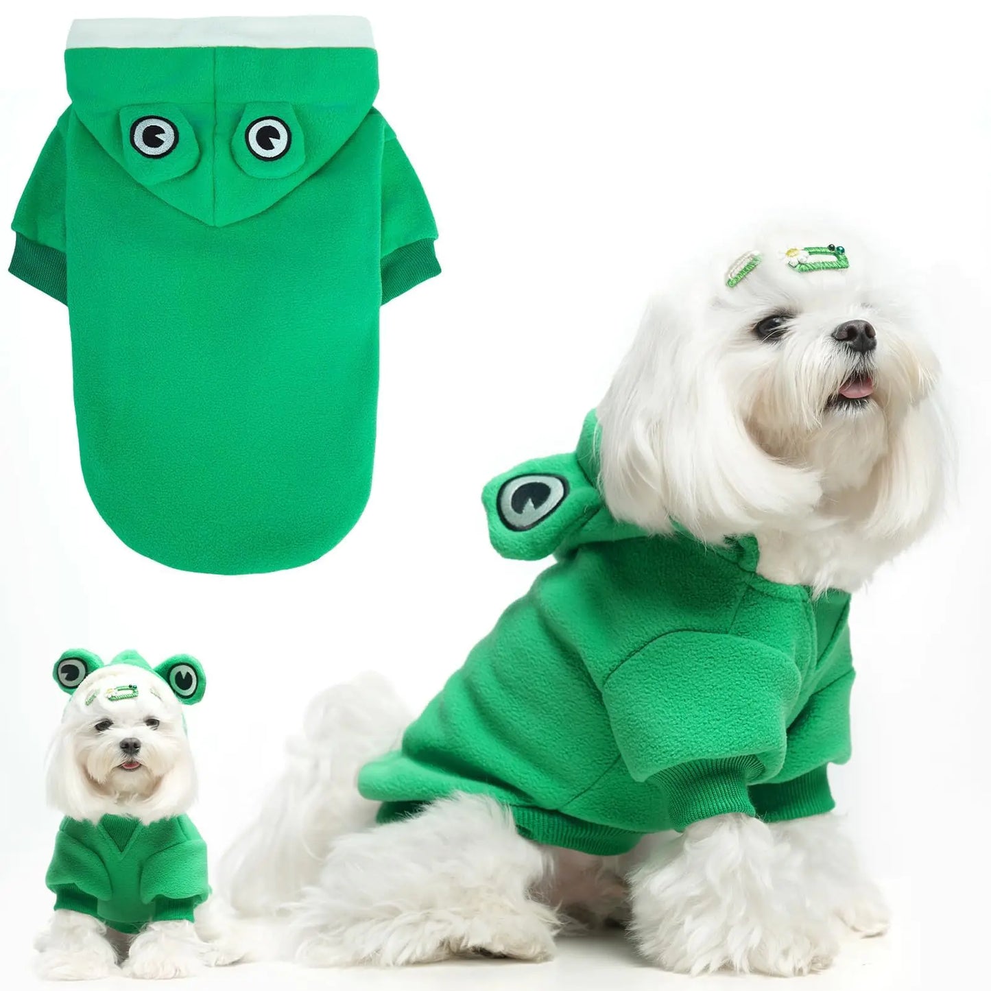 BINGPET Dog Hoodie Cute Frog Dog Costume Pet ClothesWarm Fleece Dog Sweater with HoodDoggy Winter Coat Puppy Kitten Sweaters for French Bulldog Chihuahua Ropa para Perro Boston Terrier(FrogS)