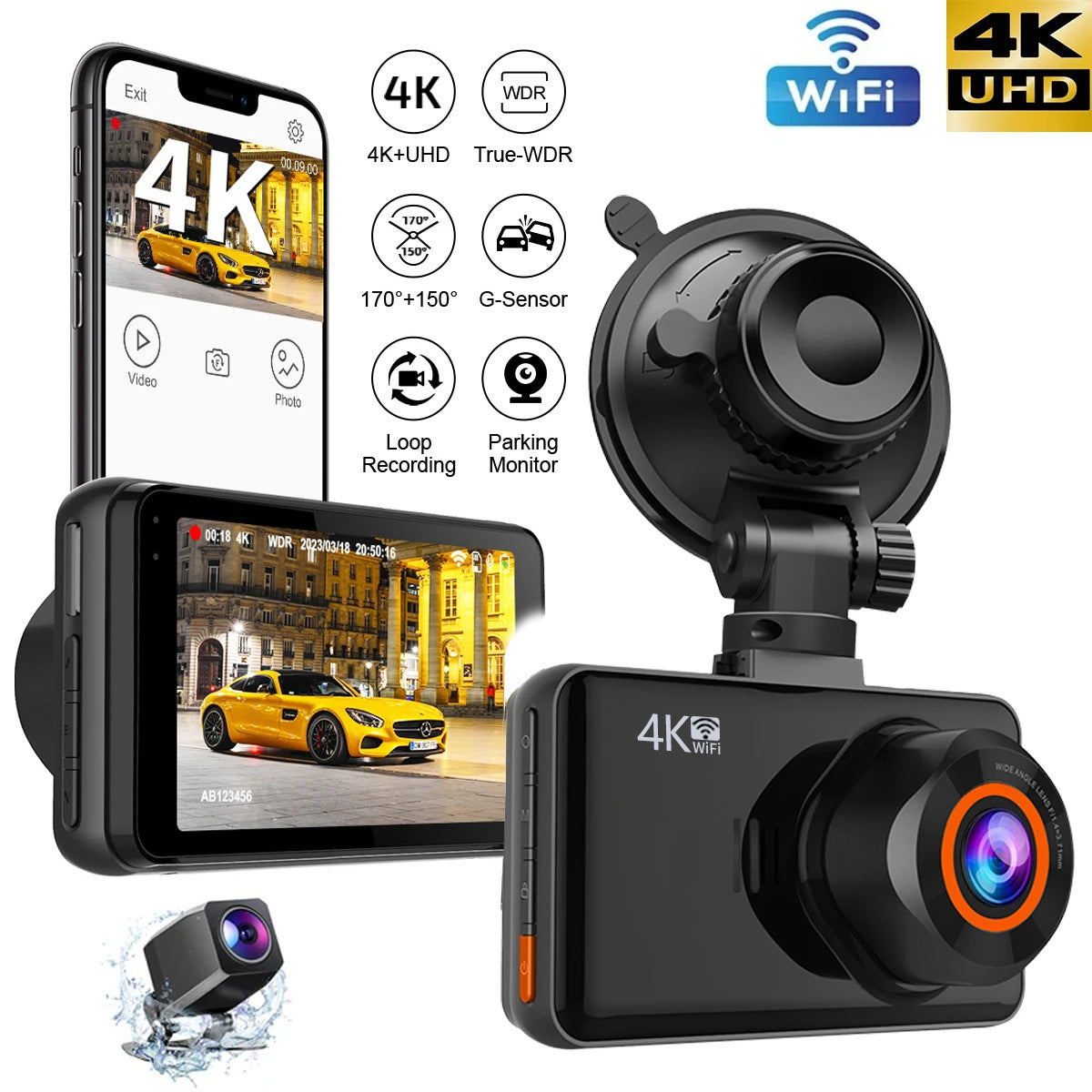 Cámara de Seguridad Dual 4K para Auto con WiFi