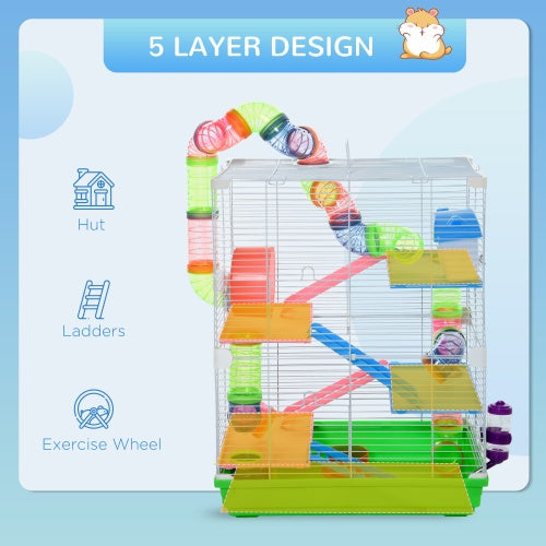 🐹 Jaula Premium para Hámster de 5 Niveles con Túneles | Hábitat Completo