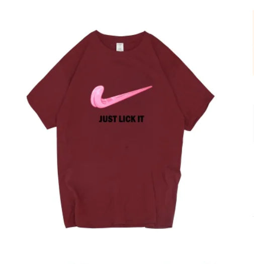 Camiseta de Manga Corta con Estampado de Letras 'Just Lick It'