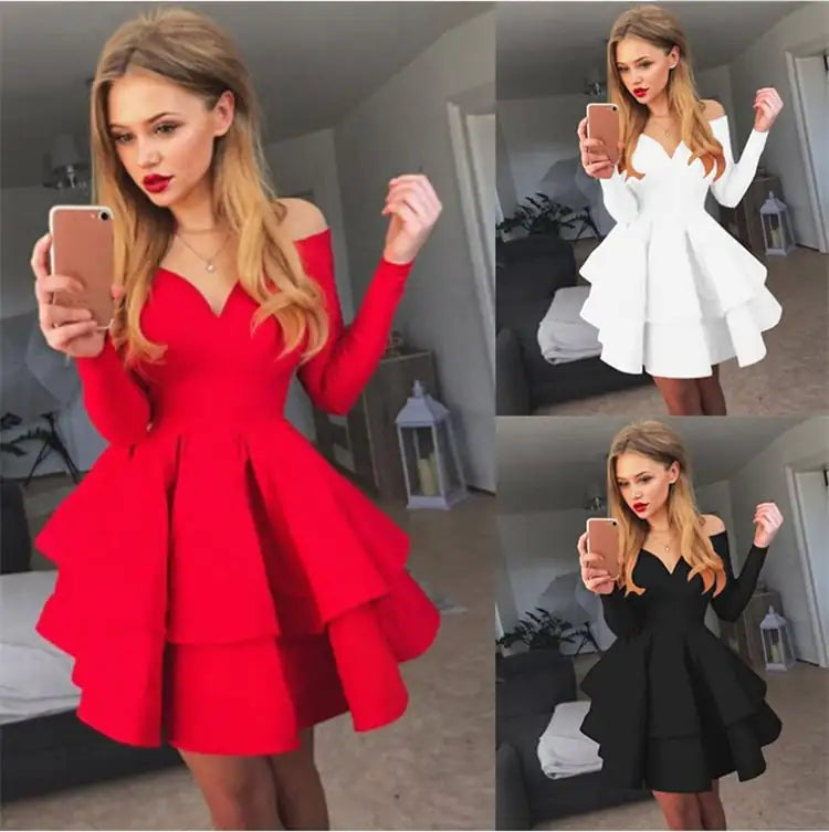 Vestido Elegante con Cuello en V Profundo y Manga Larga