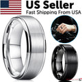 Anillo de Banda de Boda de Carburo de Tungsteno Cepillado Plateado Joyería para Hombres Talla 5-17 + Media