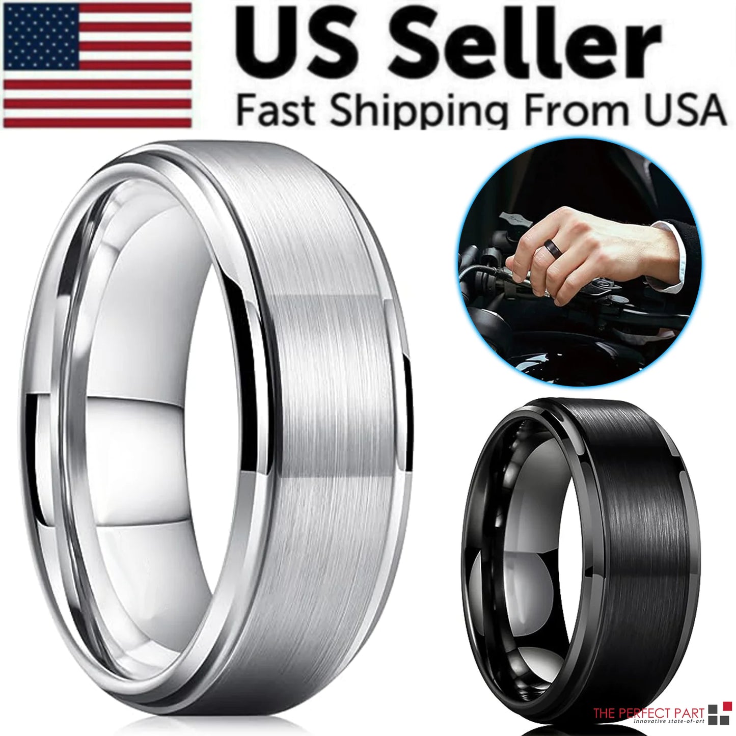 Anillo de Banda de Boda de Carburo de Tungsteno Cepillado Plateado Joyería para Hombres Talla 5-17 + Media