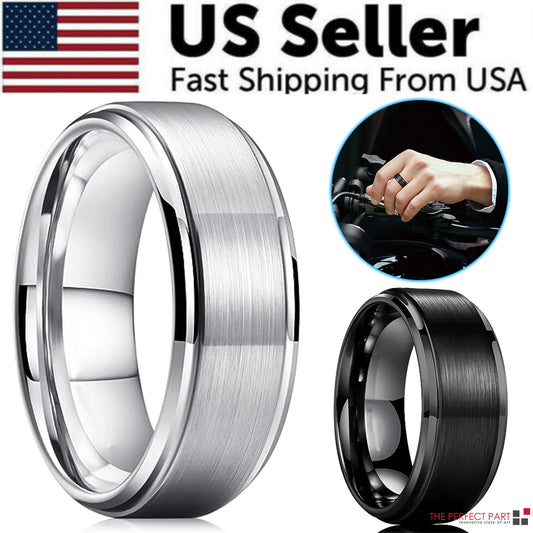 Anillo de Banda de Boda de Carburo de Tungsteno Cepillado Plateado Joyería para Hombres Talla 5-17 + Media