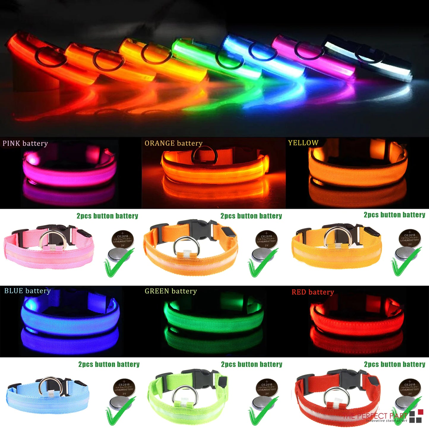 Collar Ajustable LED para Perros con Luz Intermitente y Brillante para la Seguridad de Mascotas, Impermeable
