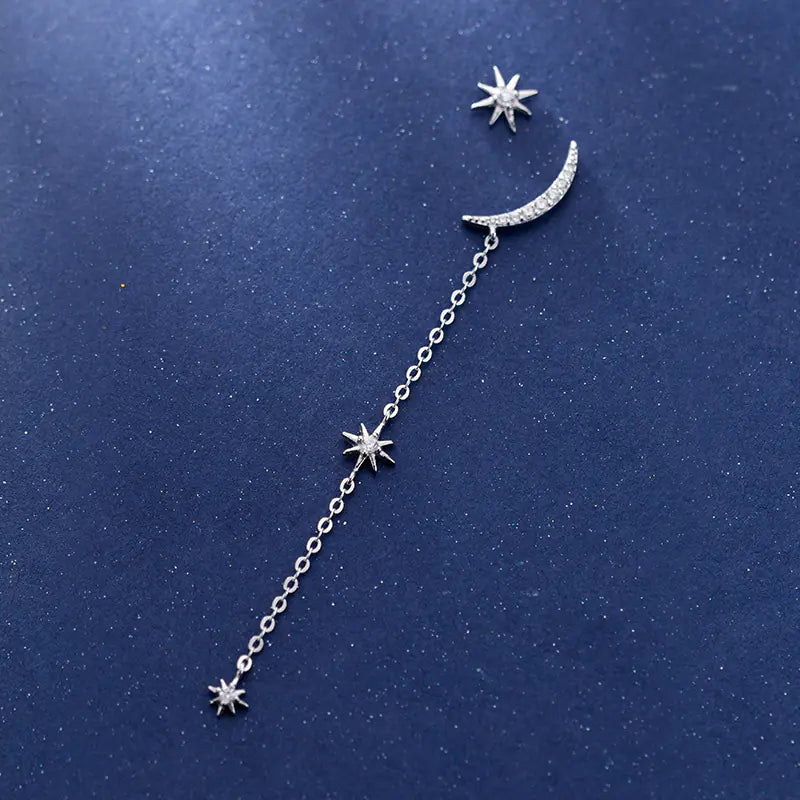 Aretes Asimétricos de Estrella y Luna en Plata S925