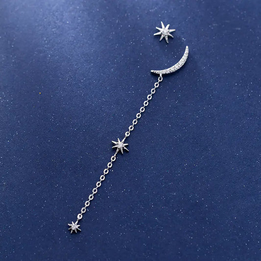 Aretes Asimétricos de Estrella y Luna en Plata S925