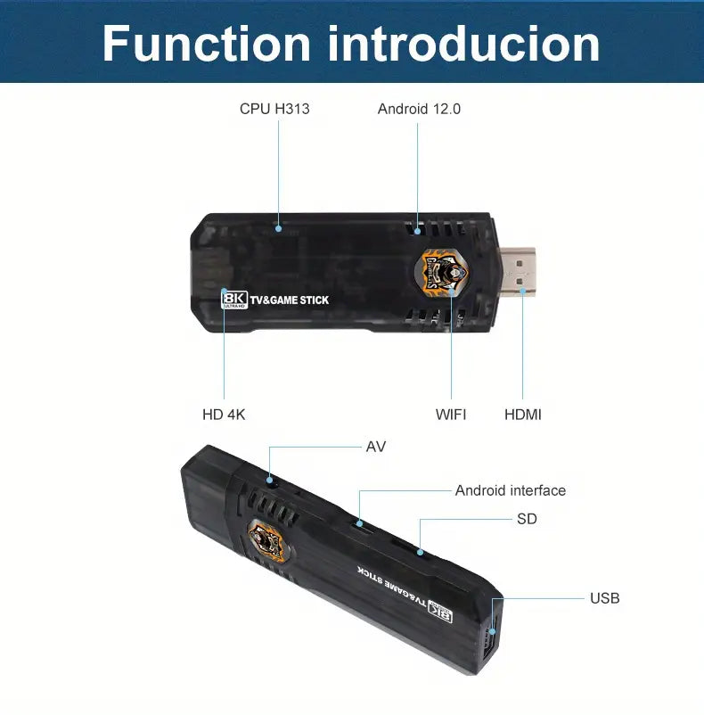 8K HD TV Stick with Wireless Retro Game Console