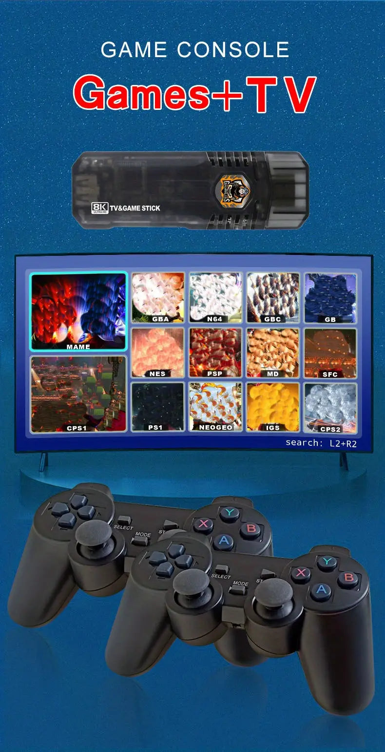 8K HD TV Stick with Wireless Retro Game Console