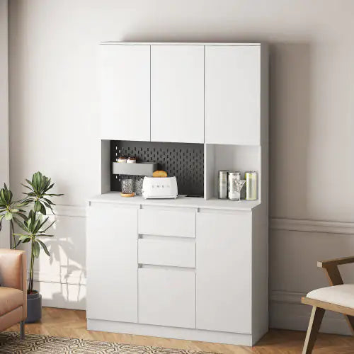 Gabinete Buffet Moderno 74” con Estación de Carga, Cajones y Área para Microondas