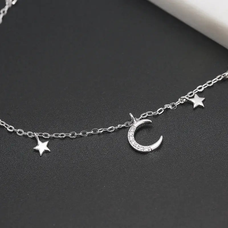 Pulsera de Plata S925 con Diseño de Estrella y Luna