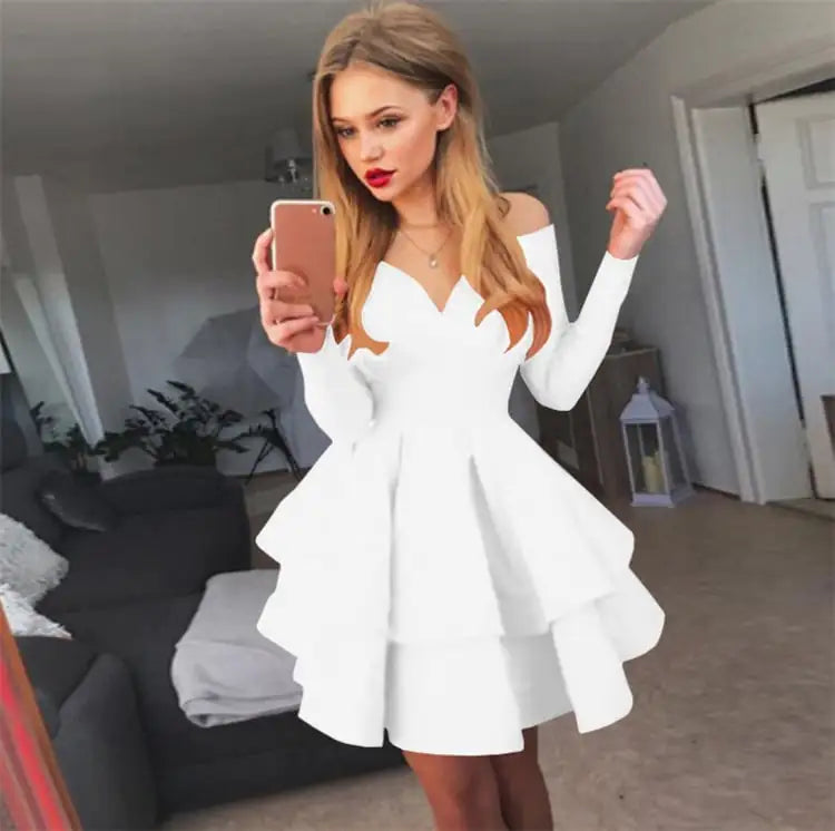 Vestido Elegante con Cuello en V Profundo y Manga Larga