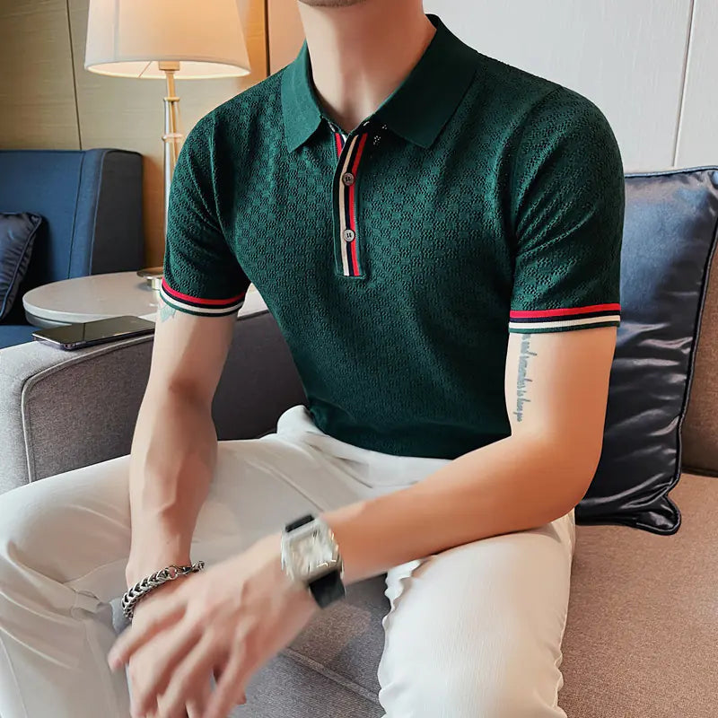Camisa Polo de Punto Hueco para Hombre Verano  (Manga Corta)
