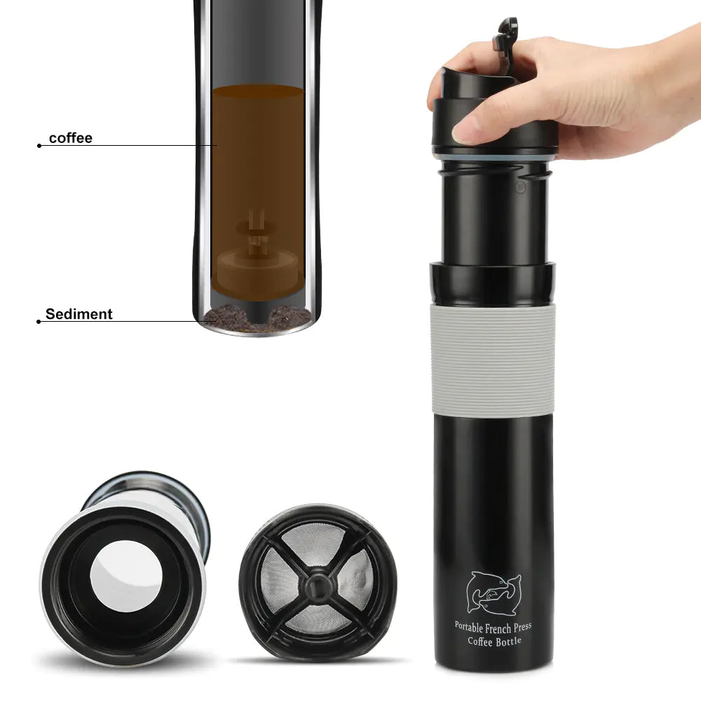 French Press Portátil 300ml – Café Fresco Donde Quieras