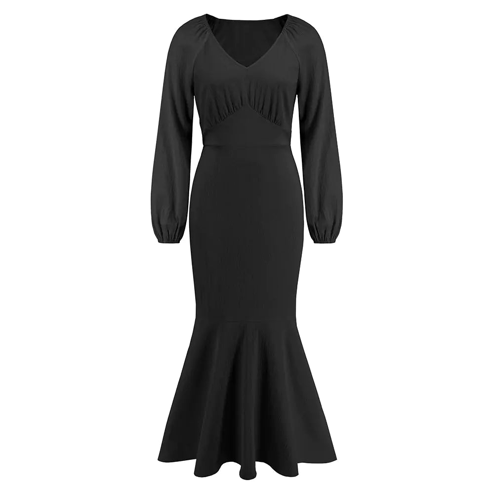 V-neck Long Sleeve Dress for Women's Fashion Style