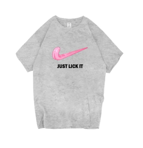 Camiseta de Manga Corta con Estampado de Letras 'Just Lick It'