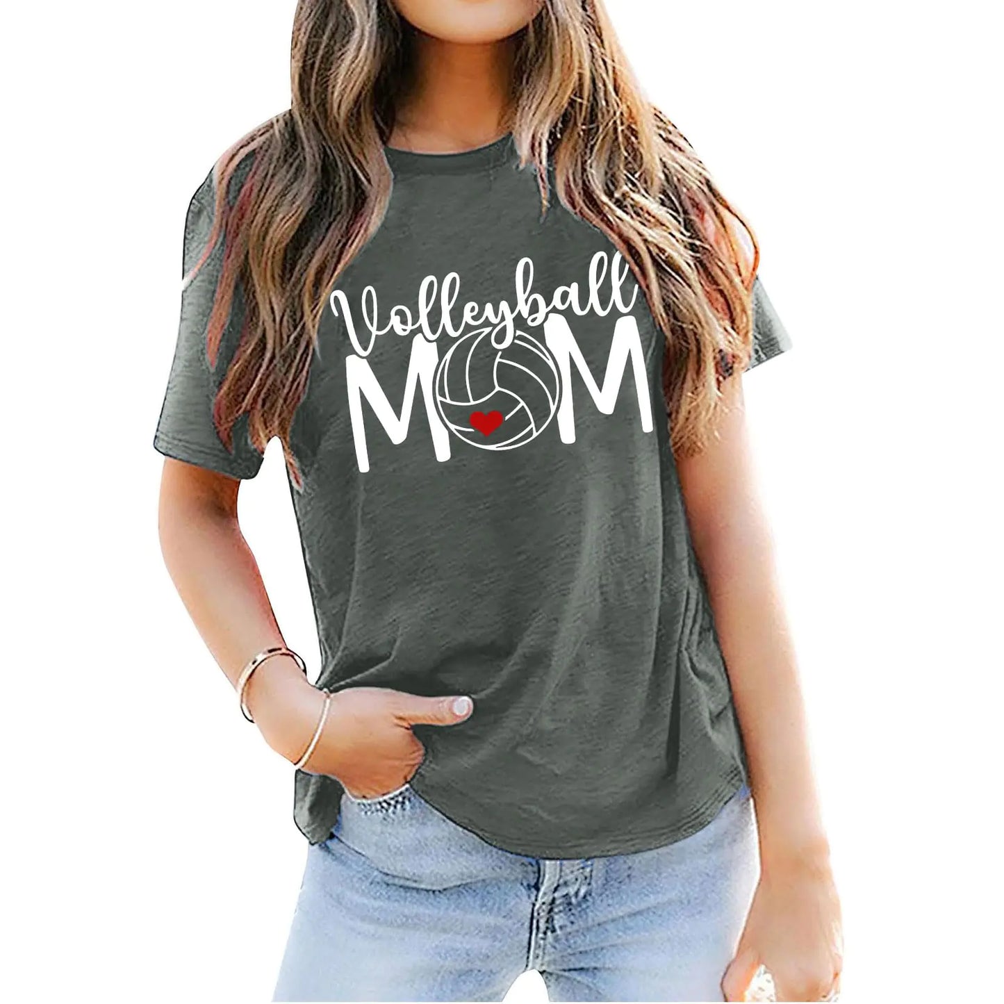 Pairxily Volleyball Mom Shirts Womens Graphic Tees Game Day Shirts Funny Tshirts Cotton Loose Fit Volleyball Gifts Aesthetic Short Sleeve Tops Casual Crew Neck T Shirts (Deep GrayS)