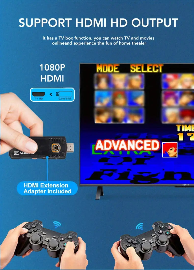 8K HD TV Stick with Wireless Retro Game Console