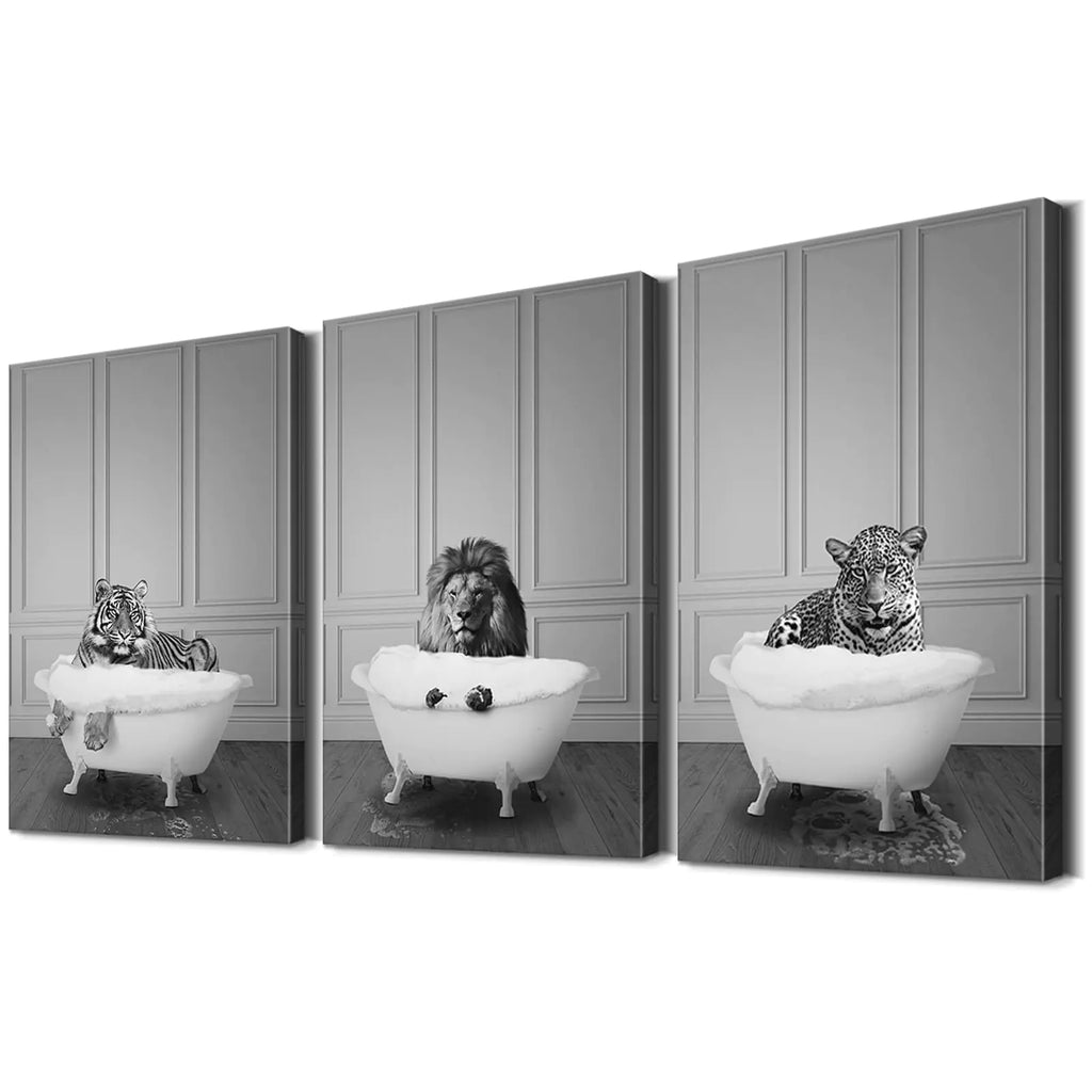 3 Piezas de Arte de Pared Divertido para Baño, Decoración de Pared para Baño, Arte de Pared con Animales para Baño (24Hx36Wx3PCS)