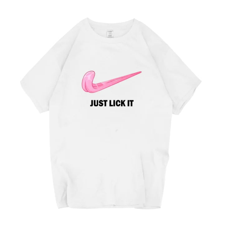 Camiseta de Manga Corta con Estampado de Letras 'Just Lick It'