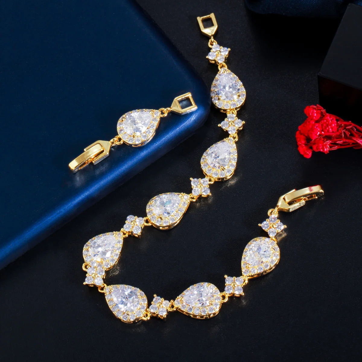 Classic Sparkly Pear Cut Cubic Zirconia CZ Copper Drop Shape Tennis Bracelets for Women Wedding Christmas or Daily Wear Jewelry