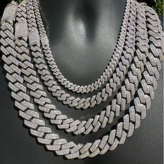 Hip Hop Fashion Brass Link Cuban Chain With 14K 18K Iced Out 5A Zircon 6mm-18mm Moissanite Cuban Bracelet Necklace Jewelry