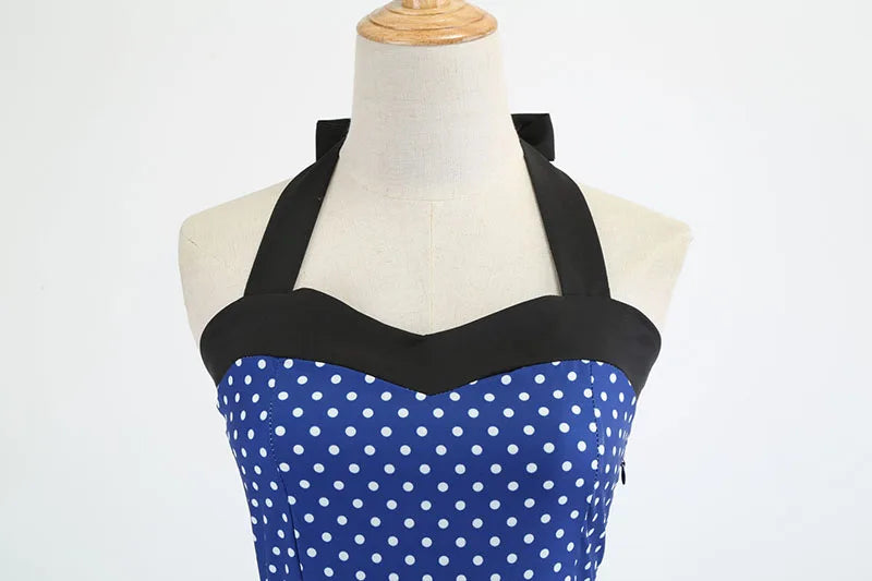 Vestido de fiesta con cuello Halter para mujer, vestidos Vintage con espalda descubierta, vestido Retro Rockabilly Swing, vestido veraniego por debajo de la rodilla elegante para mujer