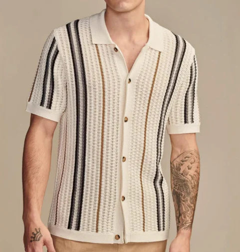 Camiseta tipo polo de punto calado casual para hombre (Una Pieza)