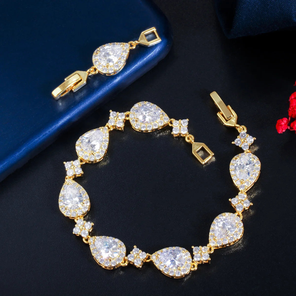 Classic Sparkly Pear Cut Cubic Zirconia CZ Copper Drop Shape Tennis Bracelets for Women Wedding Christmas or Daily Wear Jewelry
