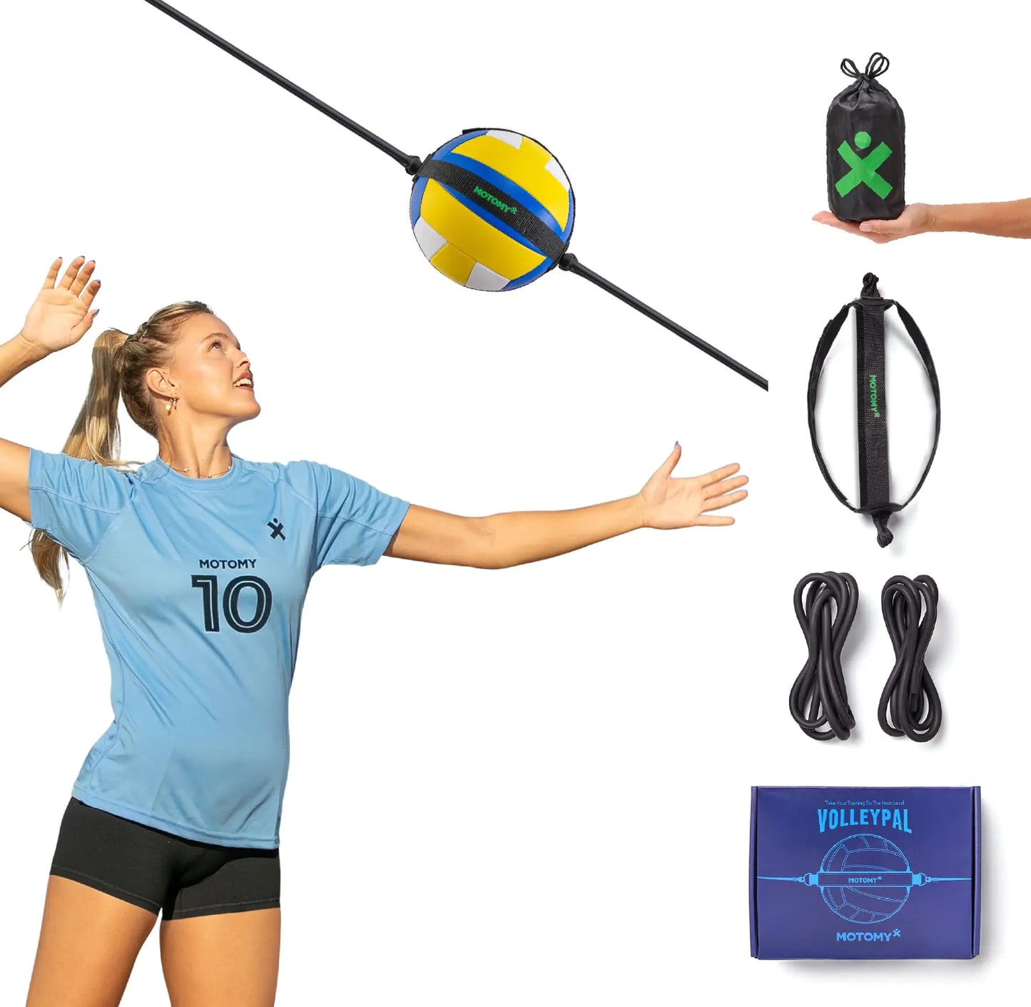 MOTOMY Equipo de Entrenamiento de Voleibol Ayuda Volleypal - Equipo de Voleibol Solo para Practicar Saque, Remate, Colocación y Pase; Regalo de Equipo de Práctica de Voleibol para Principiantes y Expertos