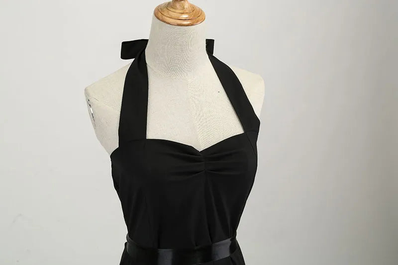 Vestido de fiesta con cuello Halter para mujer, vestidos Vintage con espalda descubierta, vestido Retro Rockabilly Swing, vestido veraniego por debajo de la rodilla elegante para mujer