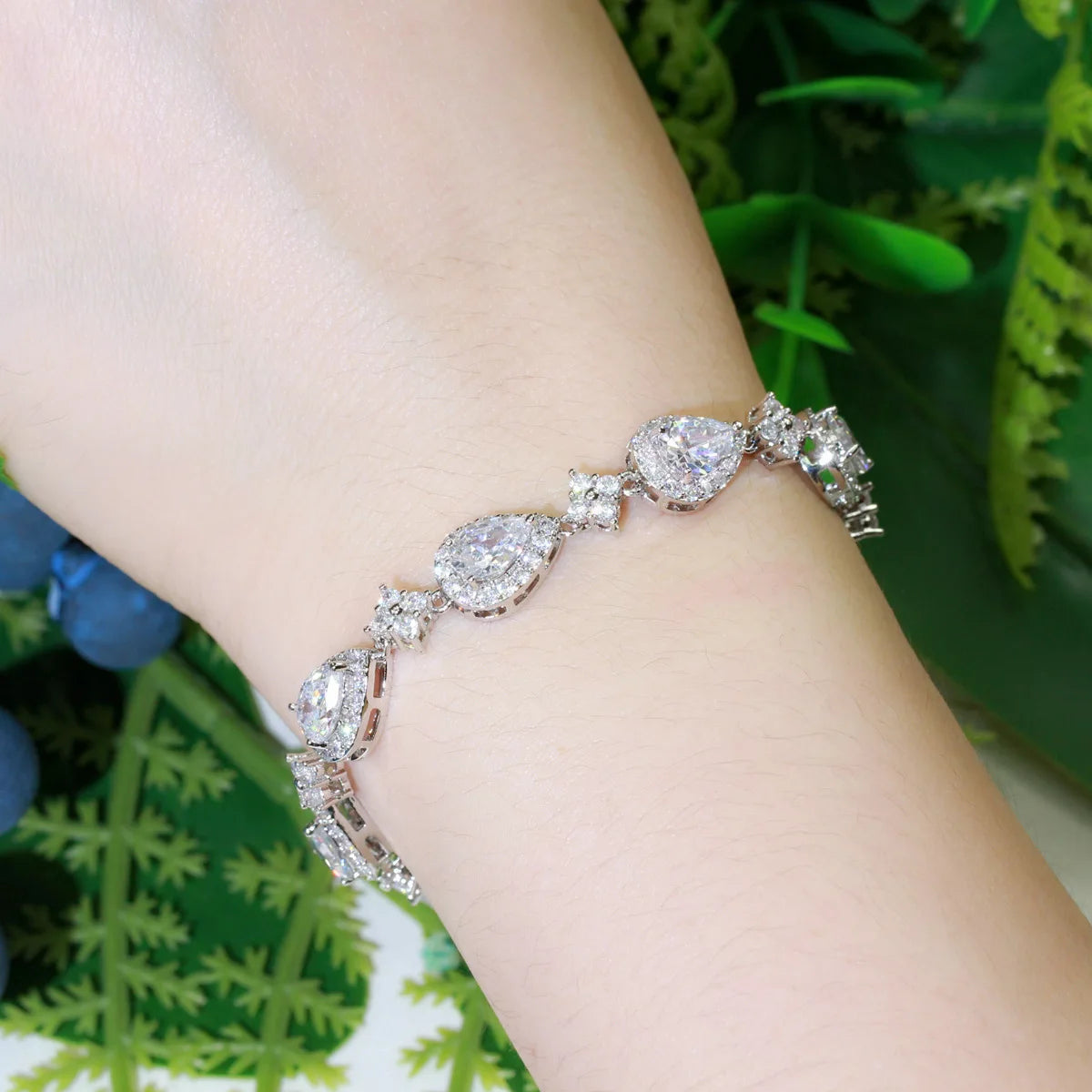 Classic Sparkly Pear Cut Cubic Zirconia CZ Copper Drop Shape Tennis Bracelets for Women Wedding Christmas or Daily Wear Jewelry