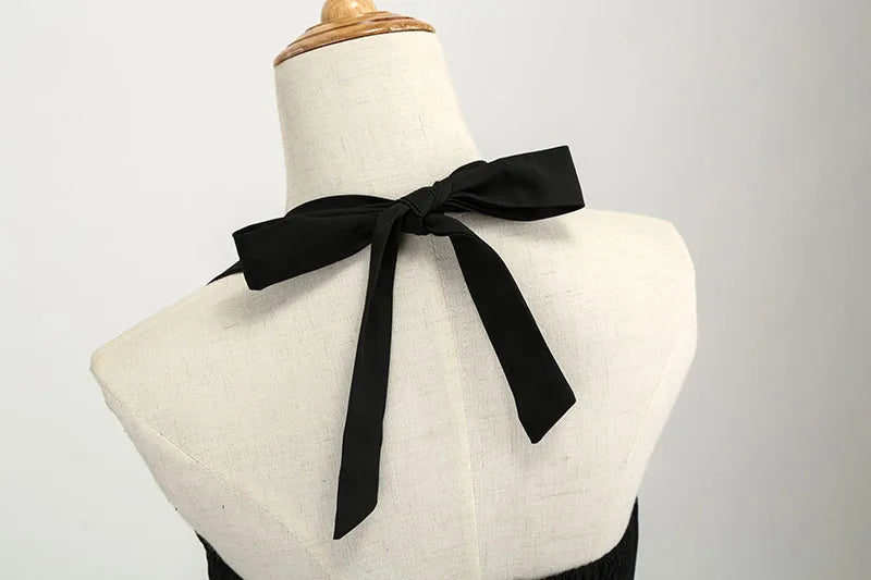 Vestido de fiesta con cuello Halter para mujer, vestidos Vintage con espalda descubierta, vestido Retro Rockabilly Swing, vestido veraniego por debajo de la rodilla elegante para mujer