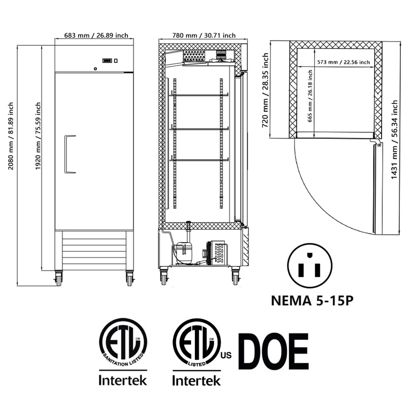 Reach-in Refrigerator Single Door commercial kitchen refrigerators single door refrigerator cabinet for supermarket