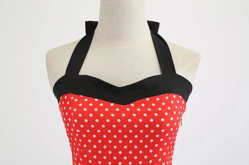 Vestido de fiesta con cuello Halter para mujer, vestidos Vintage con espalda descubierta, vestido Retro Rockabilly Swing, vestido veraniego por debajo de la rodilla elegante para mujer