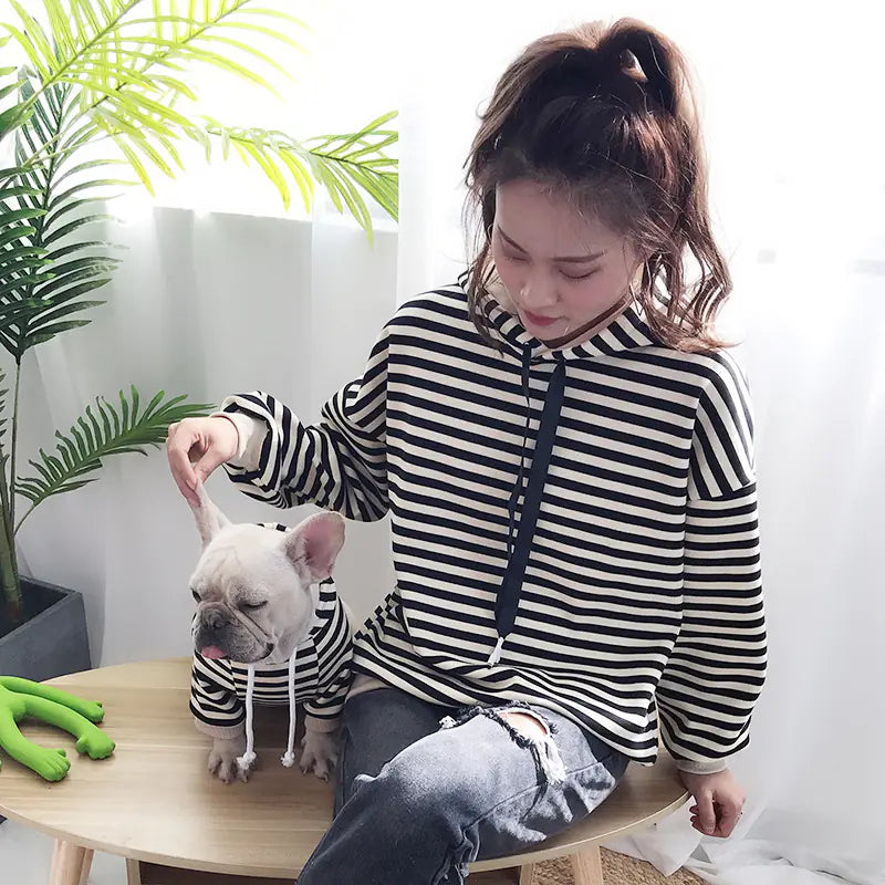 Hooded Striped T-Shirt for Pets and Owners