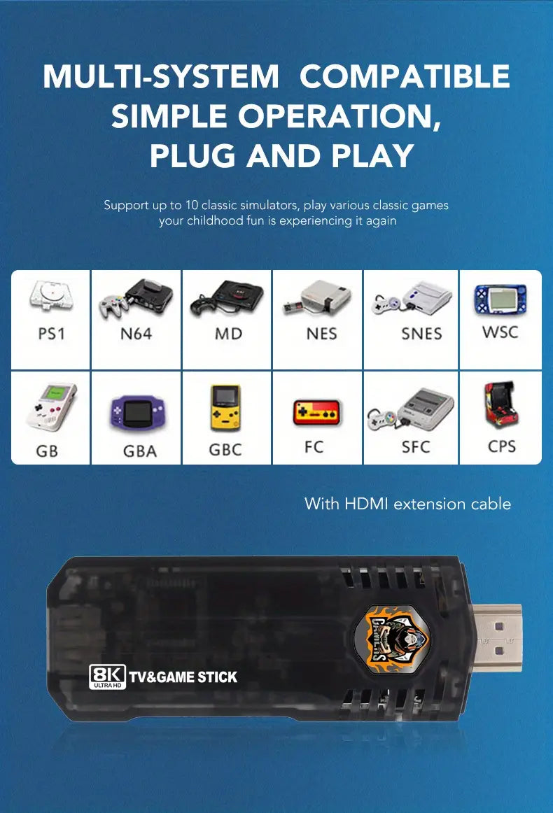 8K HD TV Stick with Wireless Retro Game Console