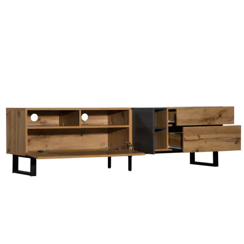 Modern TV Stand For 80'' TV With Double Storage Space, Media Console Table, Entertainment Center With Drop Down Door For Living Room