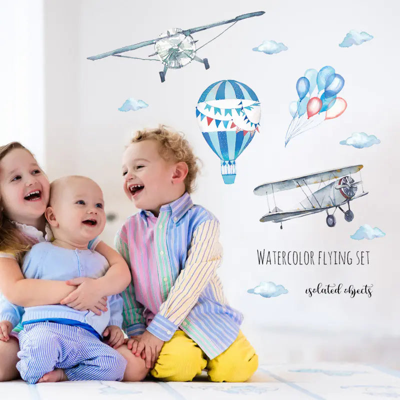 Watercolor Hand-Painted Airplane Balloon Wall Stickers