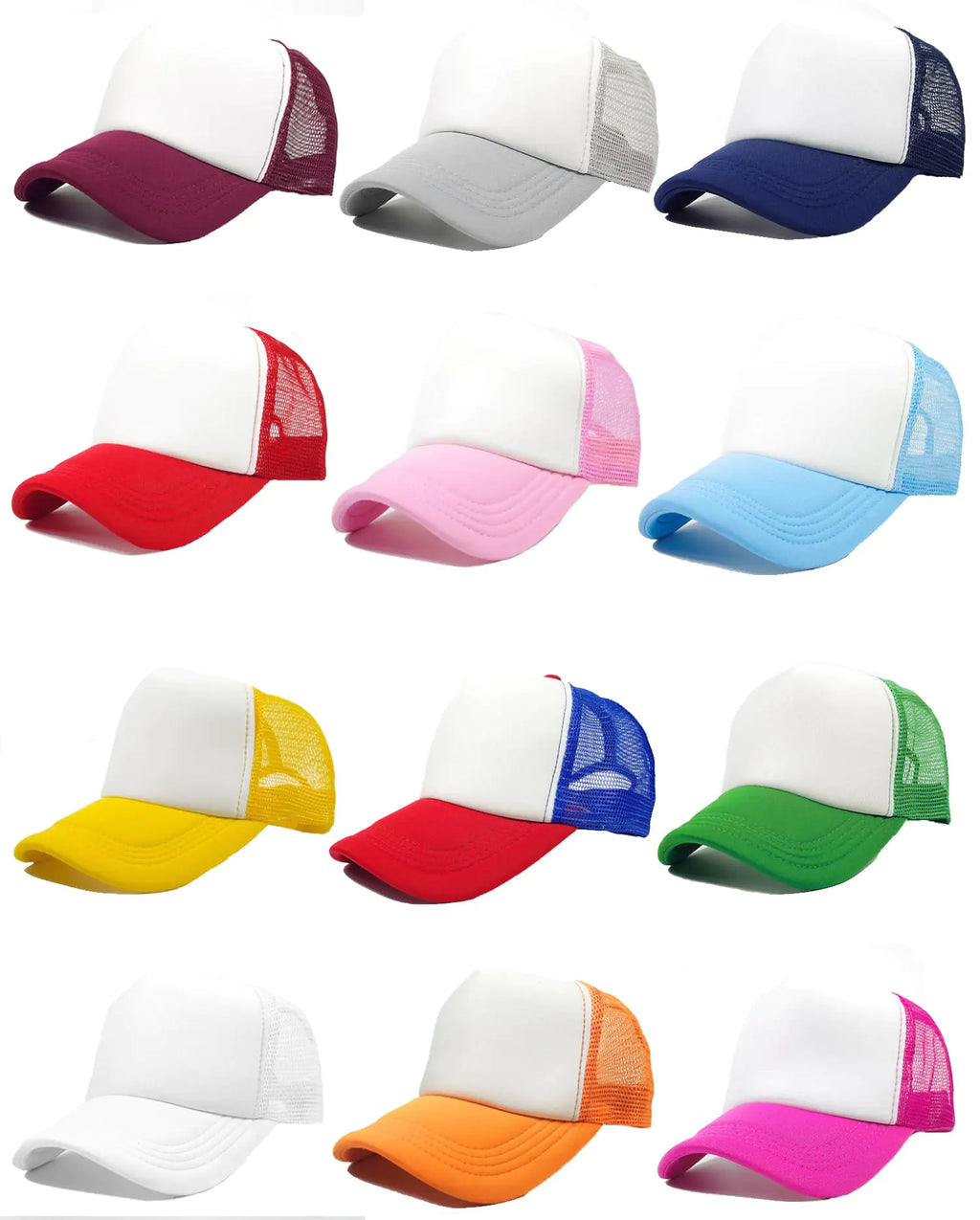 OAKFARM Pack de 12 Gorras para Sublimación en Blanco para Hombres, Gorras de Camionero al por Mayor, Gorras de Béisbol de Malla para Mujeres, Gorras Snapback Ajustables para Personalización DIY, 12-PCS Multi 1
