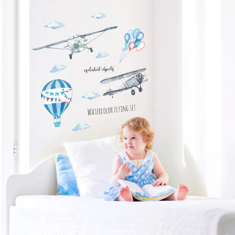 Watercolor Hand-Painted Airplane Balloon Wall Stickers